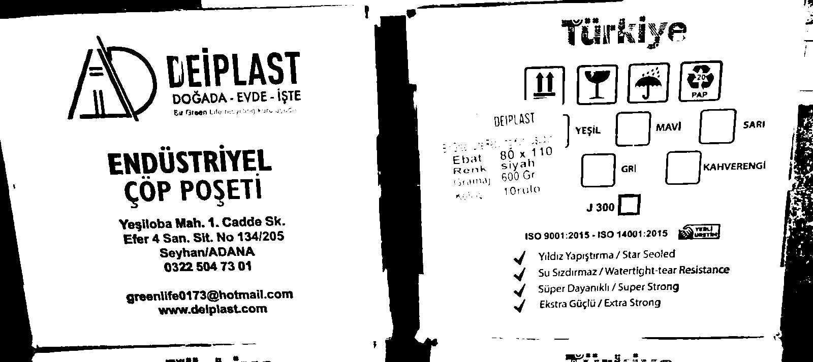 Deiplast Jumbo Boy 80x110 cm Endüstriyel Çöp Torbası J300 10 RULO